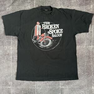 Men's Vintage 90's The Broken Spoke Saloon Motorcycle Black T Shirt Tee Sz XL